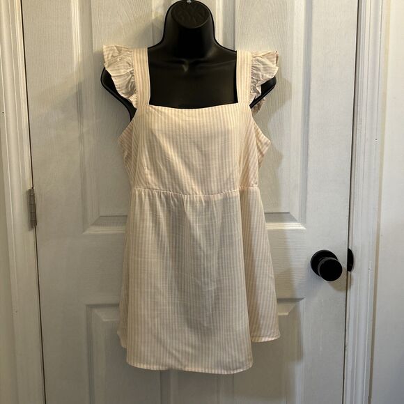 NWT Ingrid & Isabel Maternity Flutter Tank Top Tie Back White Peach Size Small - Picture 1 of 16